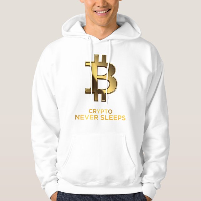 Sudadera con capucha de Bitcoin Crypto Never Sleep (Anverso)
