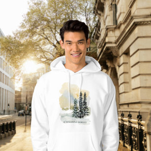 Sudadera con capucha de bosque invernal en acuarel