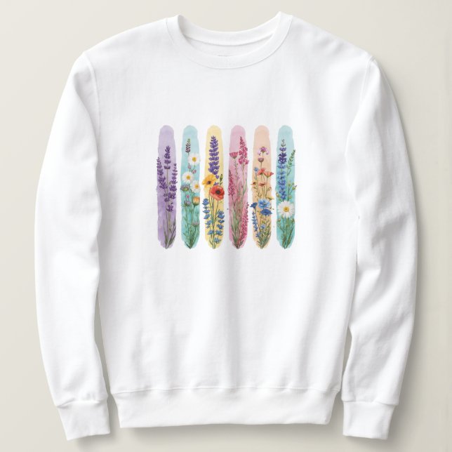 Sudadera con capucha de botánica de flores silvest (Anverso del diseño)