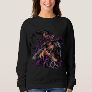 Sudadera con capucha de bruja gótica y gato negro