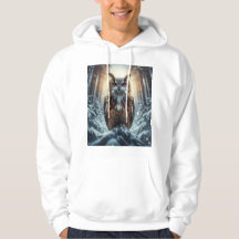 Sudadera con capucha de búho en bosque nevado para