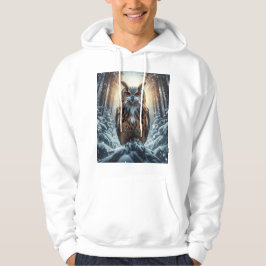 Sudadera con capucha de búho en bosque nevado para