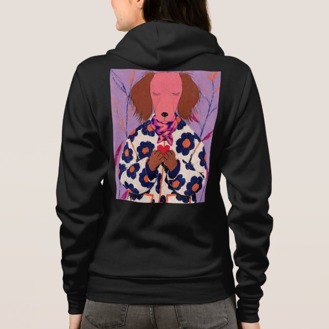Sudadera con capucha de corazón de Dachshund orand (Reverso)