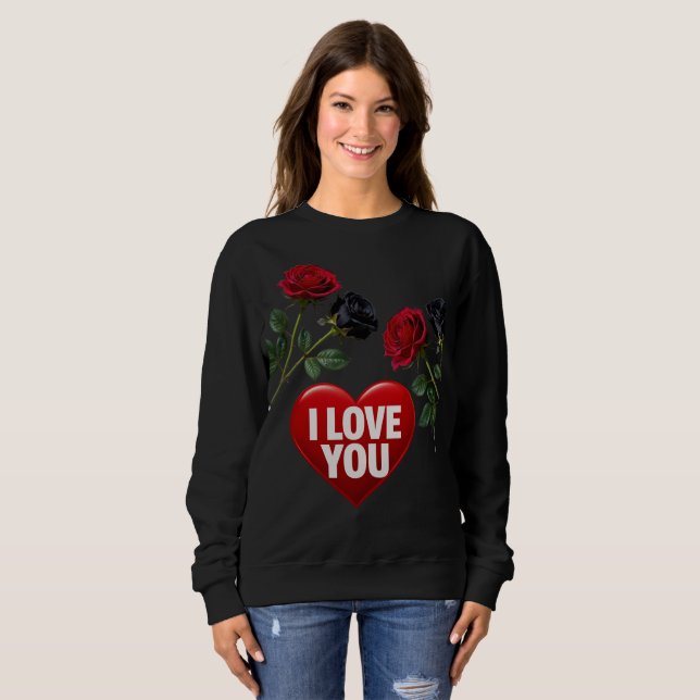 Sudadera con capucha de corazón de rosa roja y neg (Anverso completo)