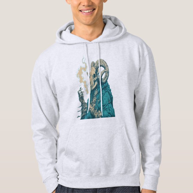 Sudadera con capucha de cráneo de carnero fumando  (Anverso)