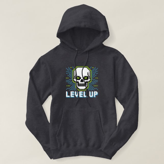 Sudadera con capucha de cráneo de jugador de nivel (Diseño del anverso)