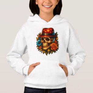 Sudadera con capucha de cráneo de niña con sombrer