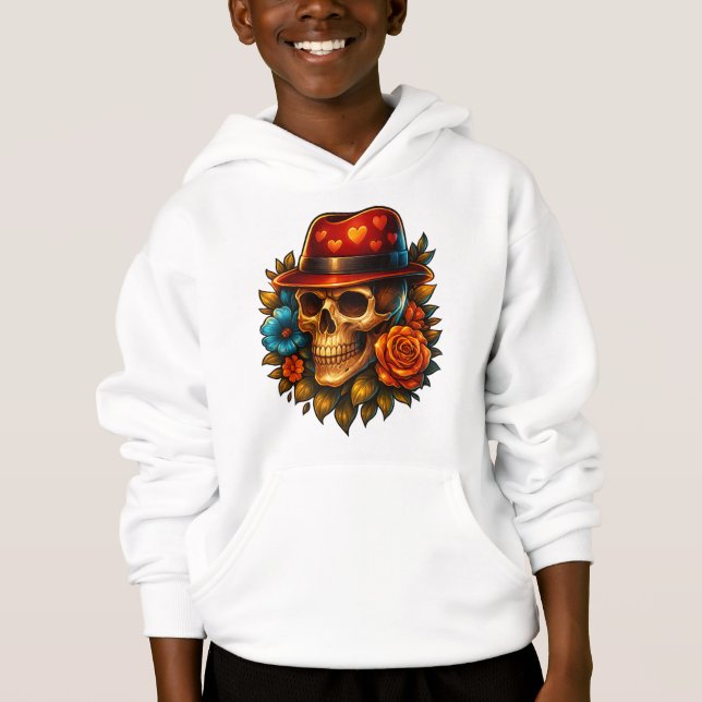 Sudadera con capucha de cráneo de niño con sombrer (Anverso)