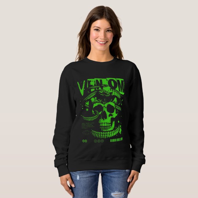 Sudadera con capucha de cráneo de veneno neón para (Anverso completo)
