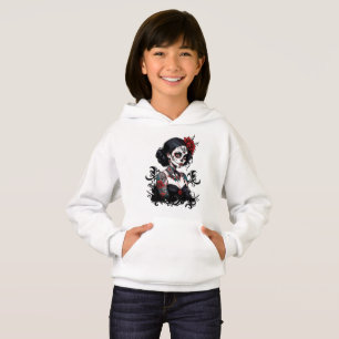 Sudadera con Capucha de Cráneo Floral Artístico pa