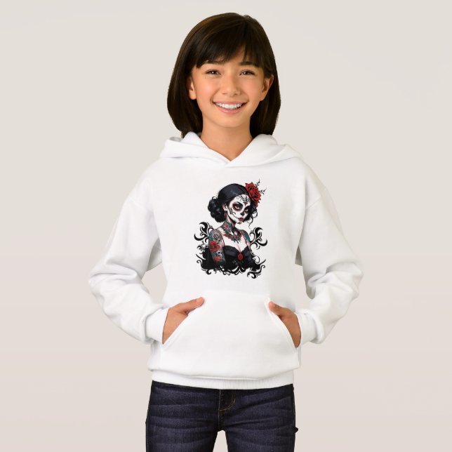 Sudadera con Capucha de Cráneo Floral Artístico pa (Anverso completo)