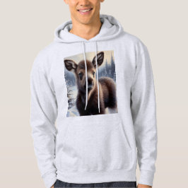 Sudadera con capucha de cría de alce en nieve para