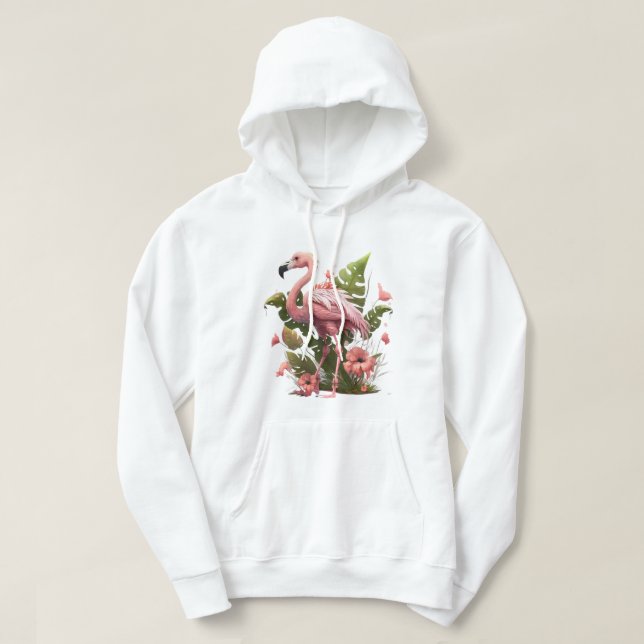 Sudadera con capucha de flamenco rosa (Diseño del anverso)