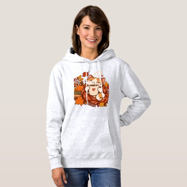 Sudadera con capucha de gato otoñal acogedor (Anverso completo)