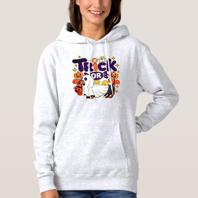 Sudadera con capucha de Halloween 'Truco o trato' (Anverso)
