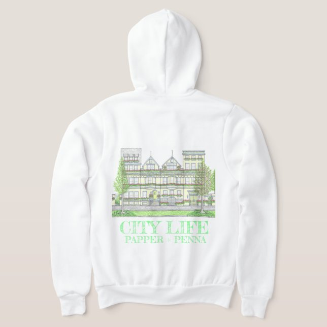 Sudadera con capucha de hilera de vida en la ciuda (Distribución Reverso )