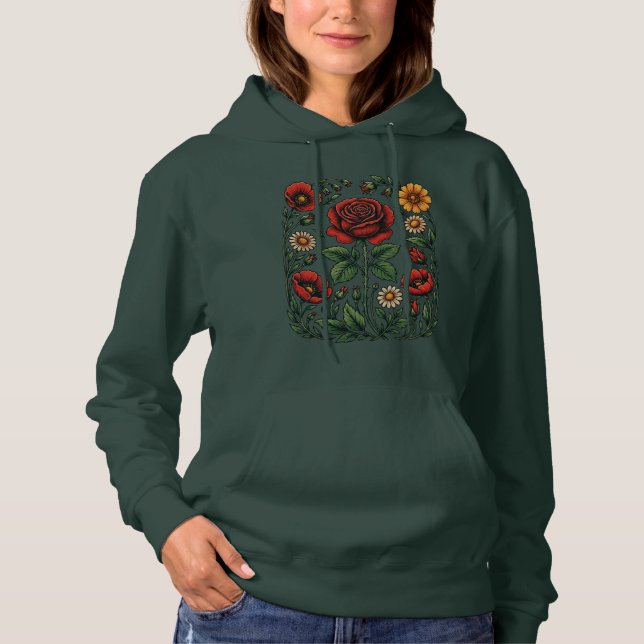 Sudadera con capucha de jardín de rosas y amapolas (Anverso)
