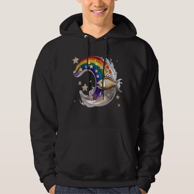 Sudadera con capucha de luna de pez de arcoíris de (Anverso)