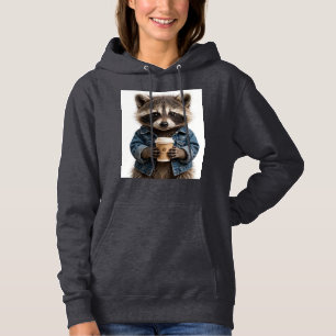 Sudadera con capucha de mapache fresco bebiendo ca