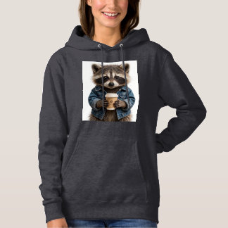 Sudadera con capucha de mapache fresco bebiendo ca