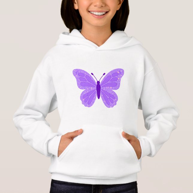 Sudadera con capucha de mariposa morada para niños (Anverso)