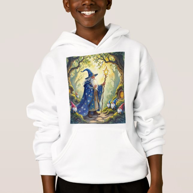 Sudadera con capucha de Merlin y gnomos (Anverso)
