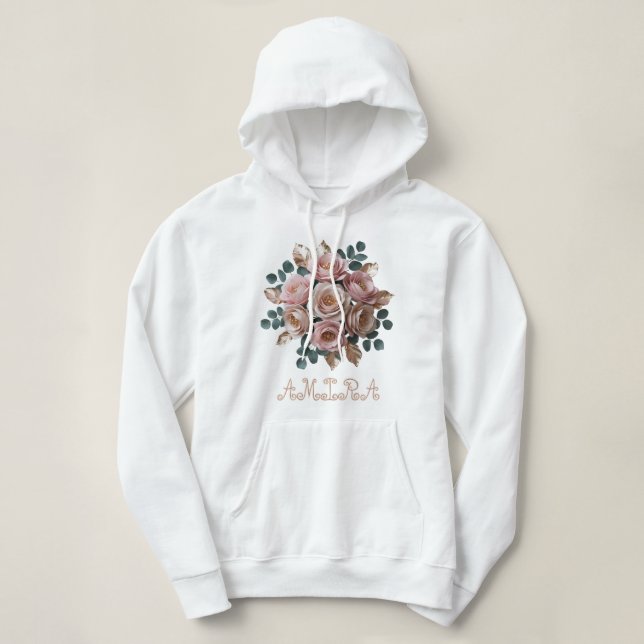 Sudadera con capucha de monograma floral en oro ro (Diseño del anverso)