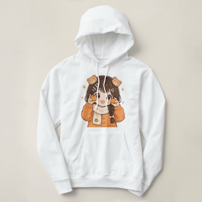 Sudadera con capucha de niña con oso lindo estilo  (Diseño del anverso)