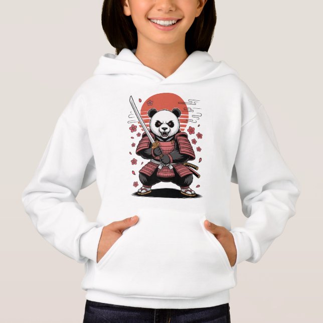 Sudadera con capucha de niña panda con oso samurái (Anverso)