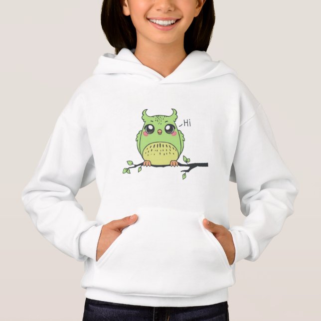 Sudadera con capucha de niñas de búho verde lindo  (Anverso)