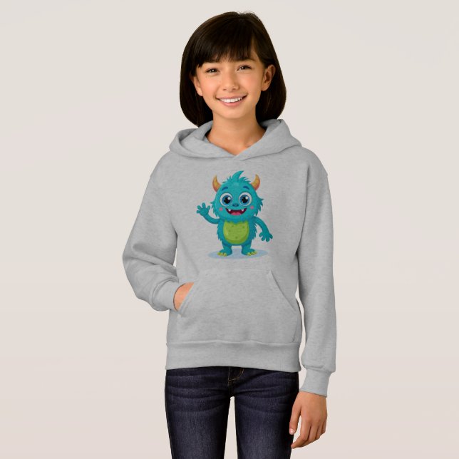 Sudadera con capucha de niñas de monstruo azul peq (Anverso completo)