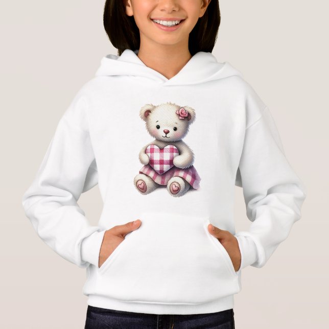 Sudadera con capucha de osito de peluche rosa para (Anverso)
