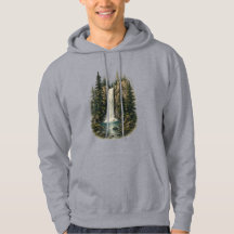 Sudadera con capucha de paisaje de cascada en el b