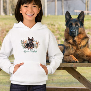 Sudadera con capucha de pastor alemán y flores sil