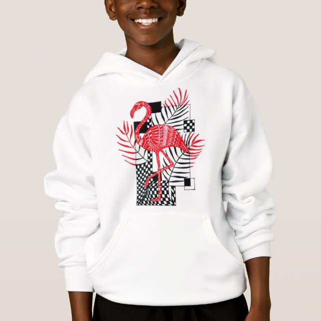Sudadera con capucha de patrón de flamenco rojo pa (Anverso)