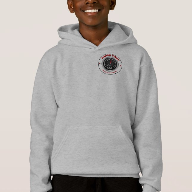 Sudadera con capucha 'Finish First' Tach Boy (Anverso)
