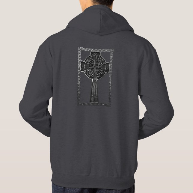 Sudadera con capucha gris de la cruz céltica (Reverso)