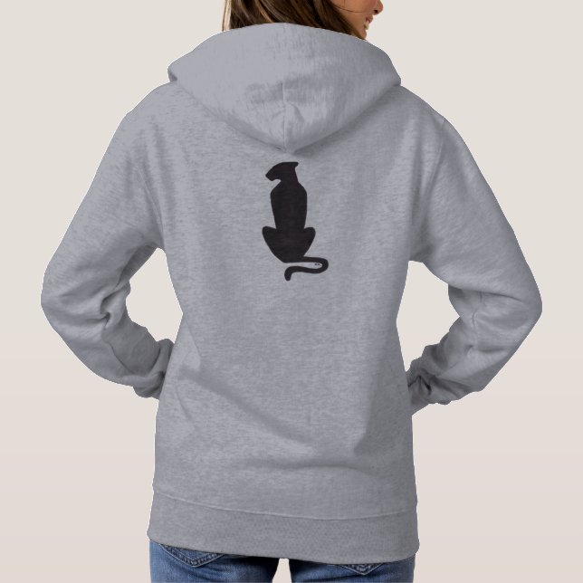Sudadera con capucha gris de silueta de gato negro (Reverso)