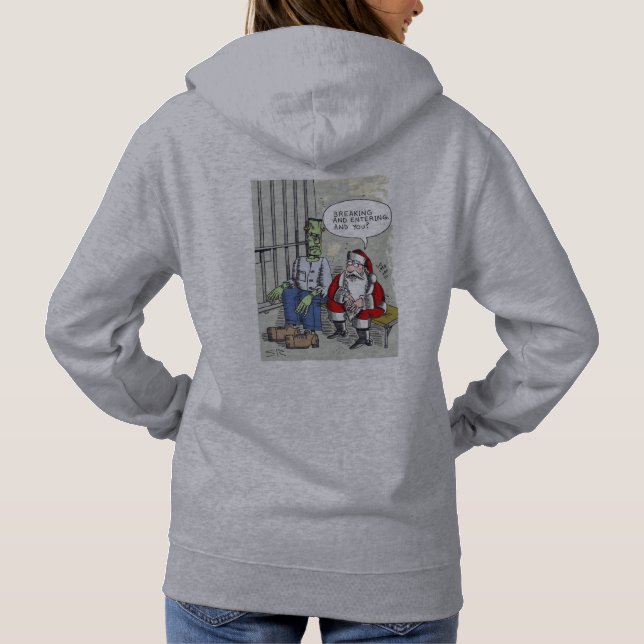 Sudadera con capucha gris para mujeres Santa en la (Reverso)