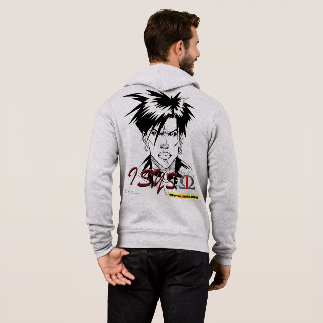 sudadera con capucha isys omega blanca y gris (Reverso completo)