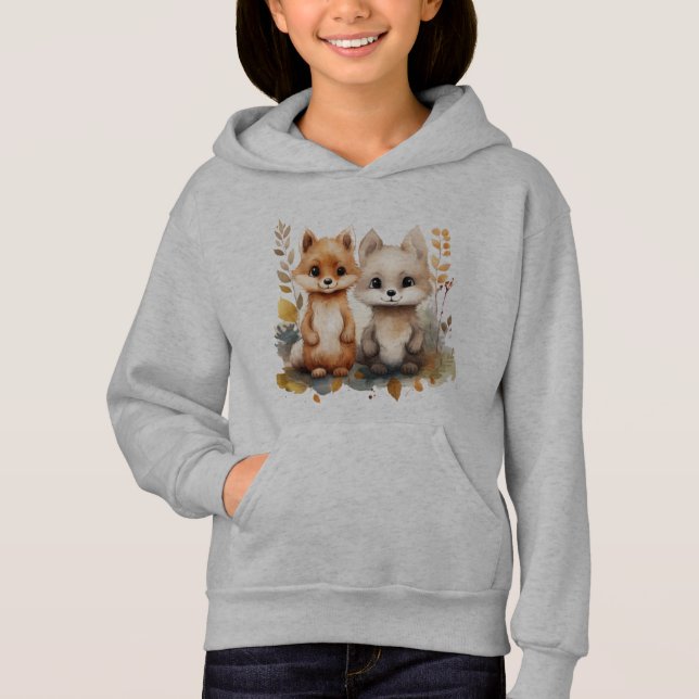 Sudadera con capucha juvenil de animalitos del bos (Anverso)