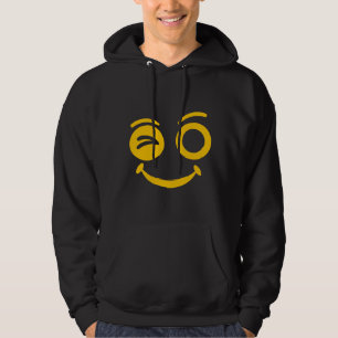 Sudadera con capucha negra con cara sonriente guiñ