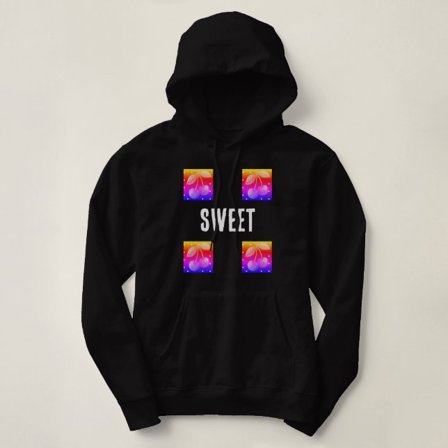 Sudadera con capucha negra gradiente de cereza dul (Diseño del anverso)