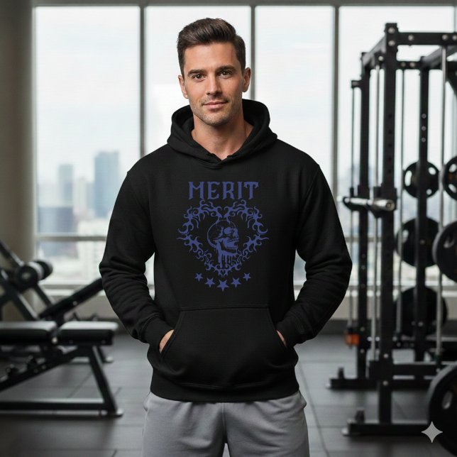 Sudadera con capucha negra gráfica MERIT de cráneo (Subido por el creador)
