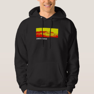 Sudadera con capucha negra y roja de la mota del