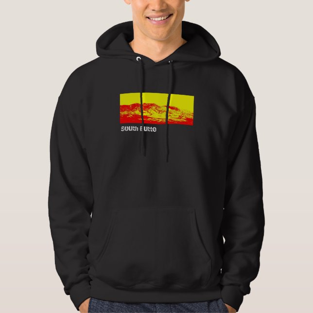 Sudadera con capucha negra y roja de la mota del (Anverso)