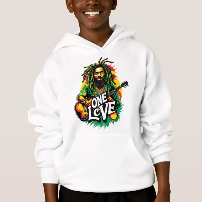Sudadera con capucha One Love el Rey del Reggae (Anverso)