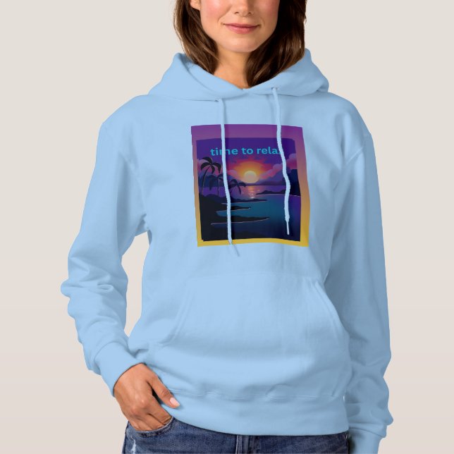 Sudadera con capucha para mujer con palmeras tropi (Anverso)