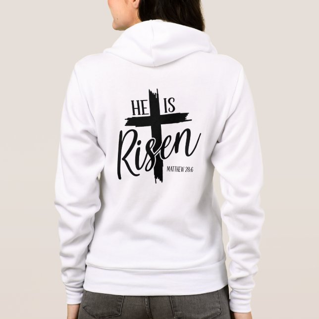 Sudadera con capucha para mujer Él ha resucitado (Reverso)