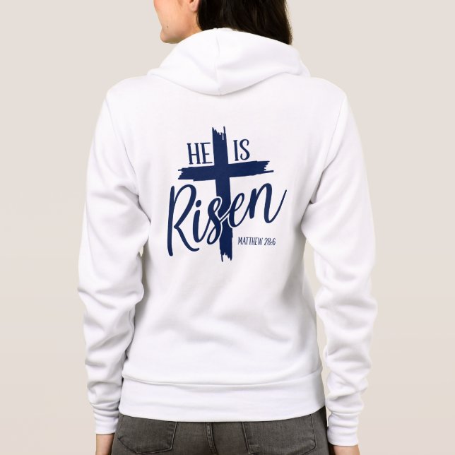 Sudadera con capucha para mujer Él ha resucitado (Reverso)